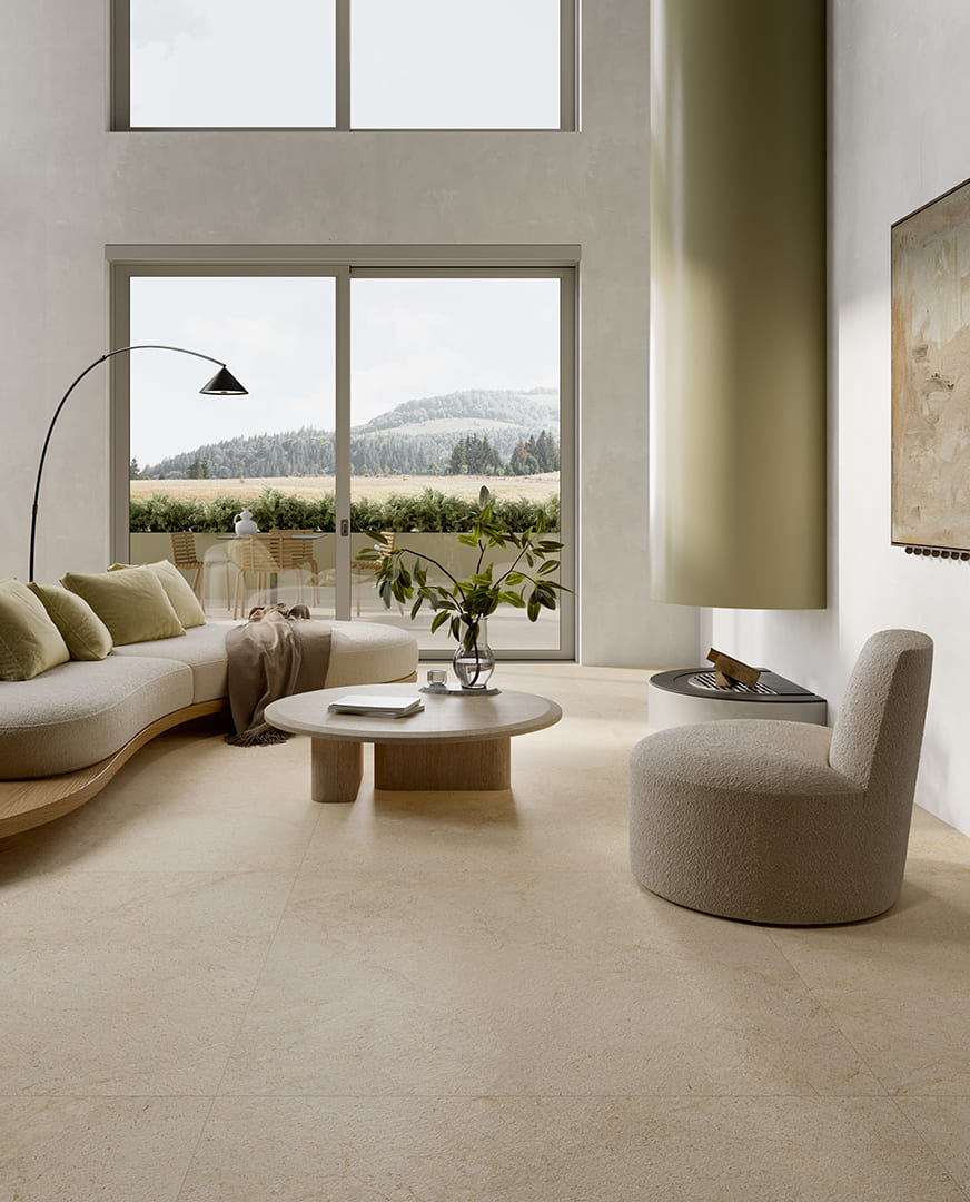 Lichte woonkamer met Cocooning Cashmere, ronde meubels en zachte groentinten
