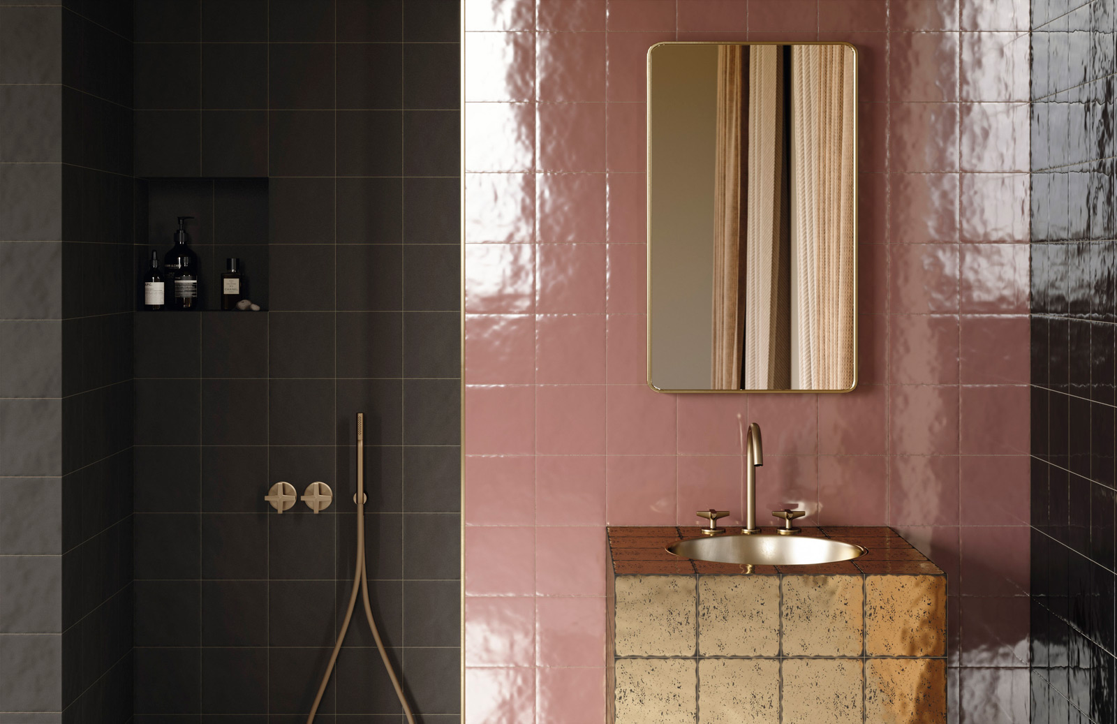 Iris Bottega d’Arte: badkamer met rosantico, nero, ebano en goud