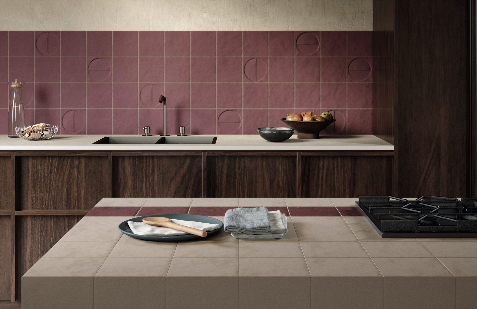 Iris Bottega d’Arte: keuken met amaranto, motivi amaranto en corda